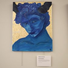 Oil, pastels, and gold leaf on canvas art title "David Reimagined."