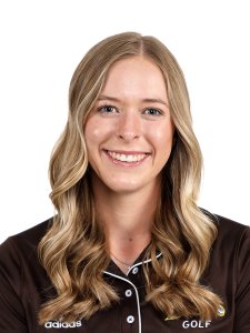 Headshot of Jenna Hayes with a brown WMU golf polo on a white background