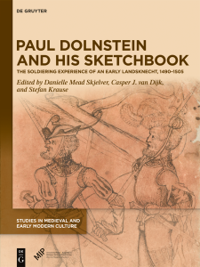 Cover of Paul Dolnstein and His Sketchbook; title above a sketch of two men in armor. 